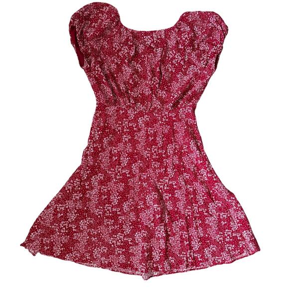 Madewell Ruched‎ Scoopneck Puff Sleeve Mini Dress in Floral Red Size 4 - Picture 13 of 13